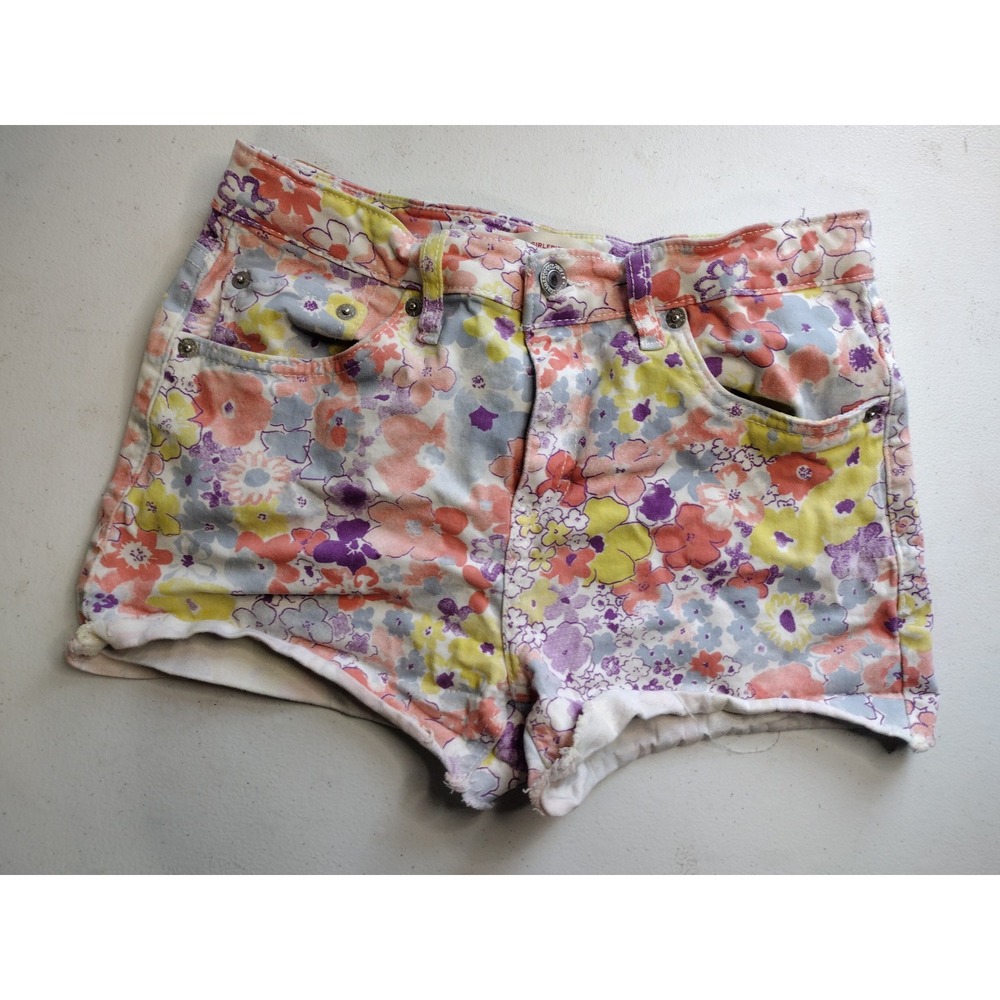 Levis Girls Girlfriend Shorts Floral Print Multi Color Denim‎ Size 16 Regular